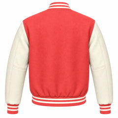 Coral and Cream Wool Letterman Jacket
