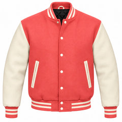 Coral and Cream Wool Letterman Jacket