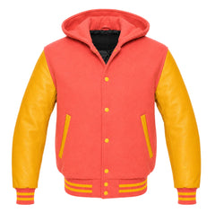 Coral and Gold Hooded Varsity Jacket