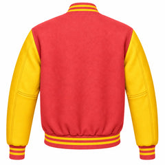 Coral and Gold Wool Varsity Jacket