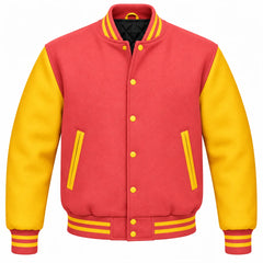 Coral and Gold Wool Varsity Jacket