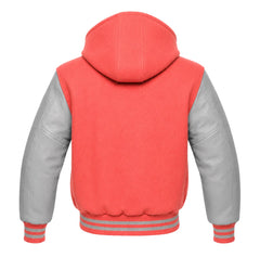Coral and Grey Varsity Jacket with Hood