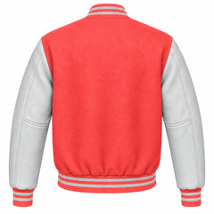 Coral and Grey Wool Varsity Jacket