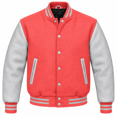 Coral and Grey Wool Varsity Jacket