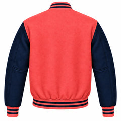 Coral and Navy Blue Wool Varsity Jacket