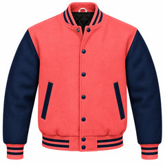 Coral and Navy Blue Wool Varsity Jacket