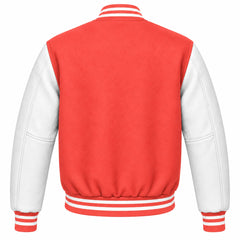 Coral and White Wool Varsity Jacket