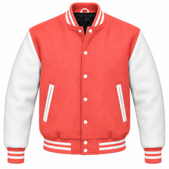 Coral and White Wool Varsity Jacket
