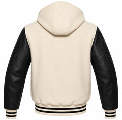 Cream and Black Hooded Varsity Jacket