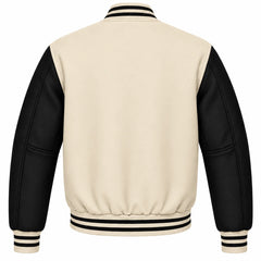 Cream and Black Wool Varsity Jacket