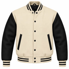Cream and Black Wool Varsity Jacket