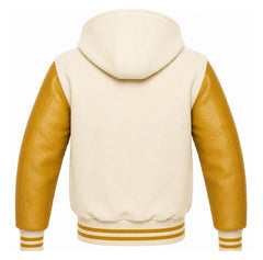 Cream and Gold Hooded Letterman Jacket