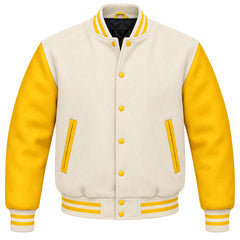 Cream and Gold Wool Varsity Jacket