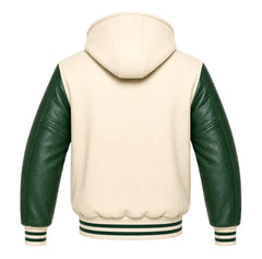 Cream and Green Letterman Jacket with Hood
