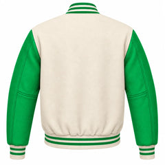 Cream and Green Wool Varsity Jacket