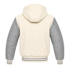 Cream and Grey Hooded Varsity Jacket