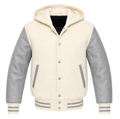 Cream and Grey Hooded Varsity Jacket