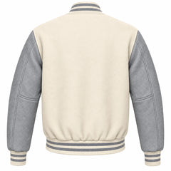 Cream and Grey Wool Letterman Jacket