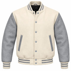 Cream and Grey Wool Letterman Jacket