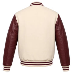 Cream and Maroon Varsity Jacket