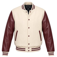 Cream and Maroon Varsity Jacket