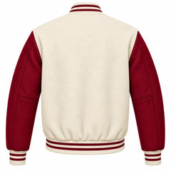Cream and Maroon Wool Varsity Jacket