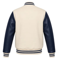 Cream and Navy Blue Letterman Jacket