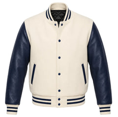 Cream and Navy Blue Letterman Jacket