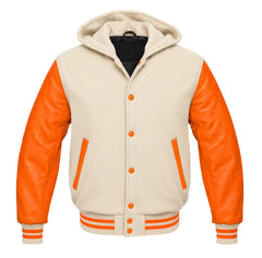 Cream and Orange Varsity Jacket with Hood