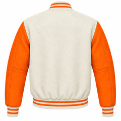 Cream and Orange Wool Varsity Jacket