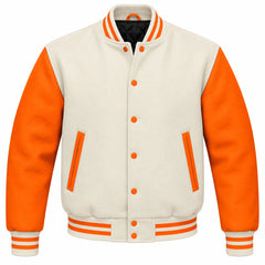 Cream and Orange Wool Varsity Jacket