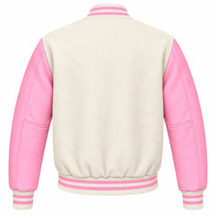 Cream and Pink Wool Varsity Jacket