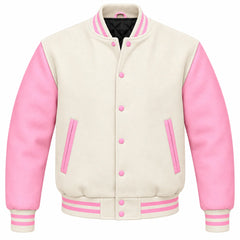 Cream and Pink Wool Varsity Jacket