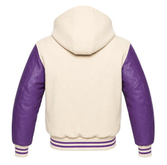 Cream and Purple Letterman Jacket with Hood