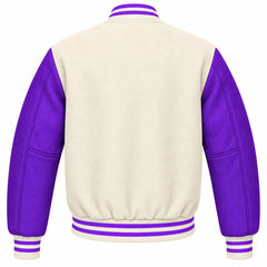 Cream and Purple Wool Letterman Jacket