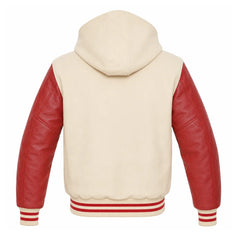 Cream and Red Varsity Jacket with Hood
