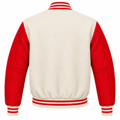 Cream and Red Wool Varsity Jacket