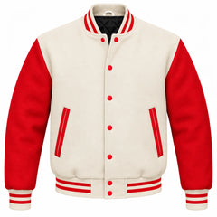 Cream and Red Wool Varsity Jacket
