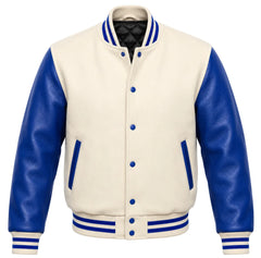 Cream and Royal Blue Varsity Jacket