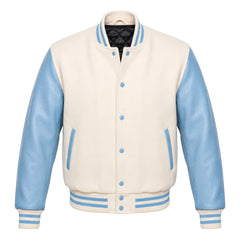 Cream and Sky Blue Varsity Jacket