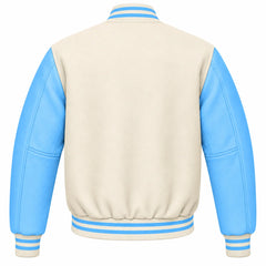 Cream and Sky Blue Wool Varsity Jacket