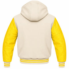 Cream and Yellow Hooded Varsity Jacket
