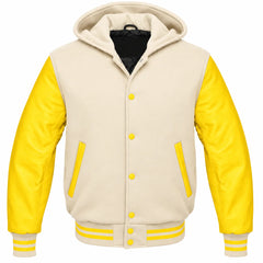 Cream and Yellow Hooded Varsity Jacket