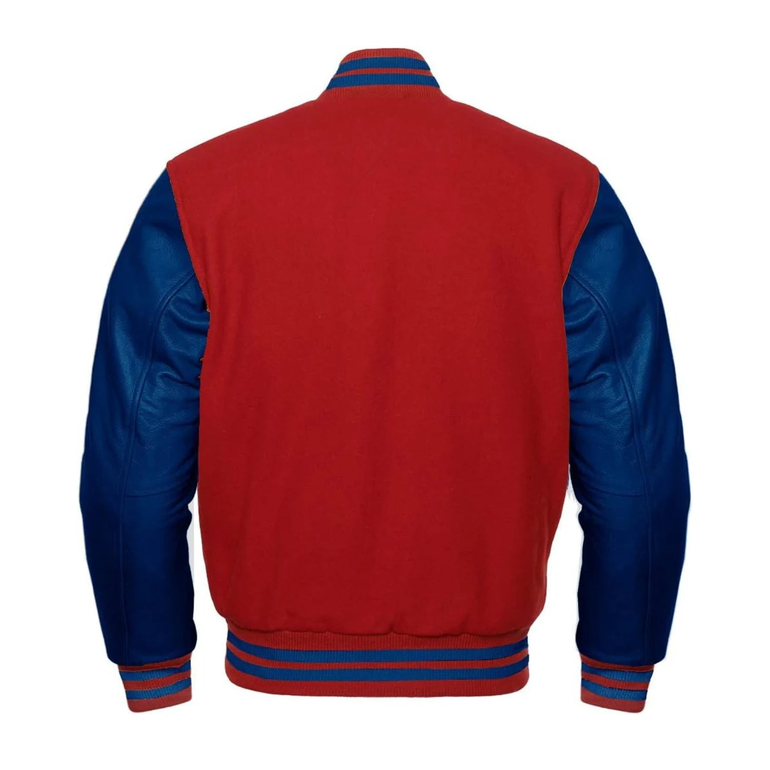 Crimson Wool and Navy Leather Varsity Jacket Back Side