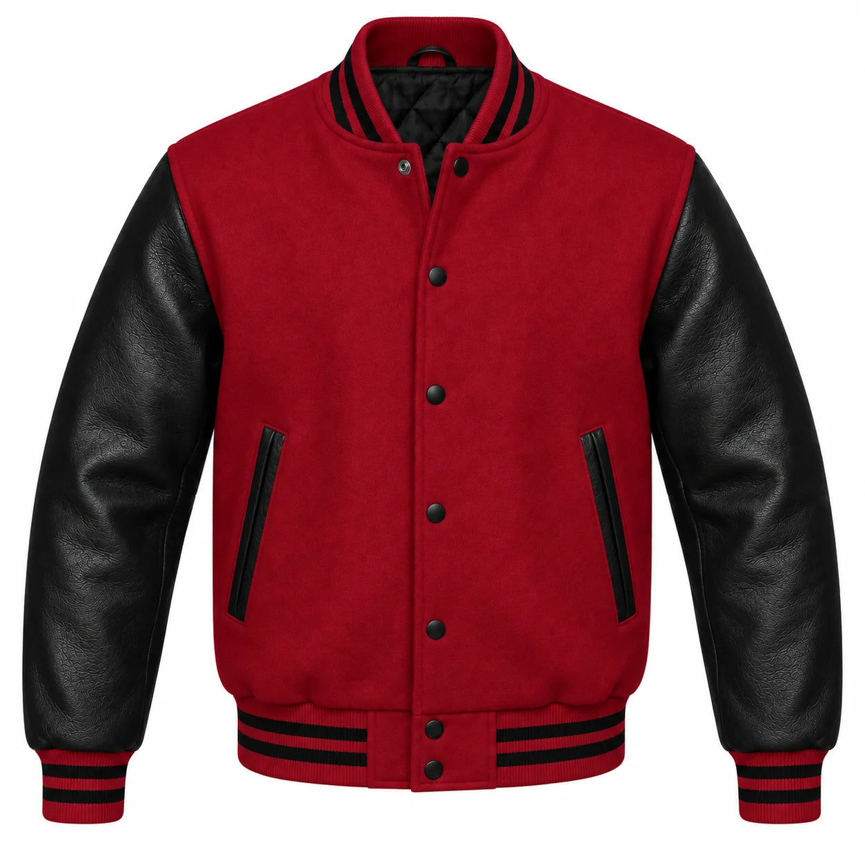 Crimson and Black Varsity Jacket with Wool Body and Leather Sleeves