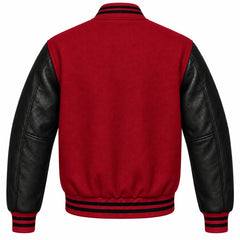 Crimson and Black Varsity Jacket with Wool Body and Leather Sleeves Back View