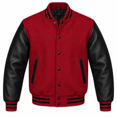 Crimson and Black Varsity Jacket with Wool Body and Leather Sleeves