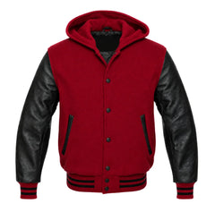 Crimson and Black Hooded Varsity Jacket