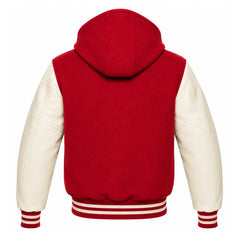 Crimson and Cream Varsity Jacket with Hood
