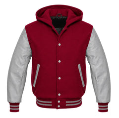 Crimson and Grey Letterman Jacket with Hood